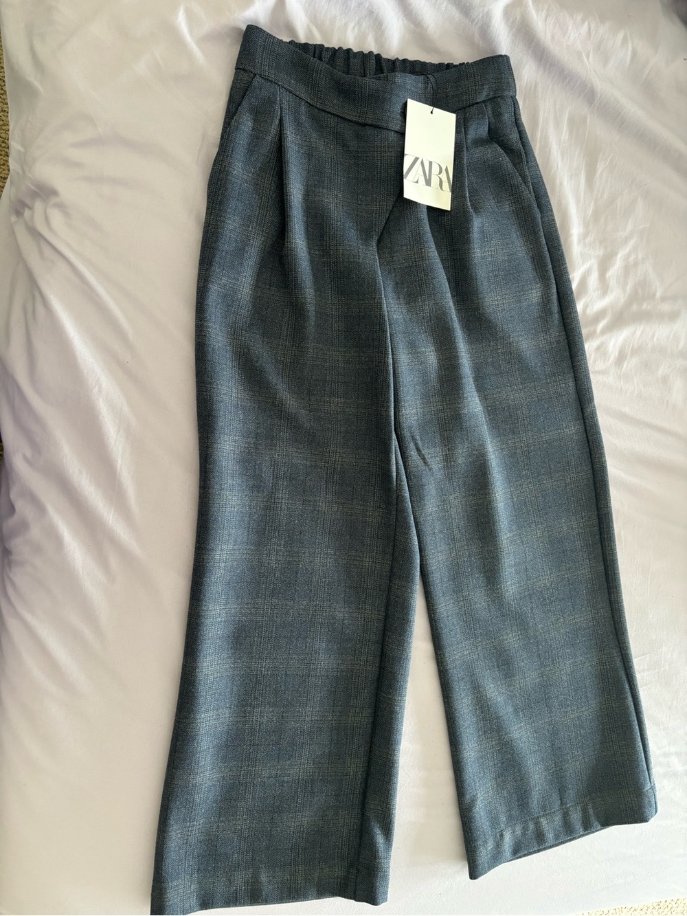 ZARA Girls Gray Plaid Wide-Leg Dress Pants